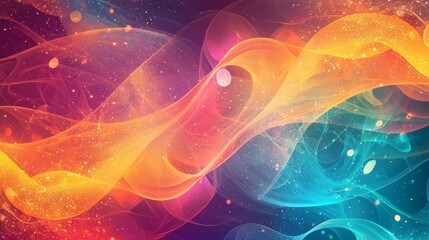 Wall Mural - Colorful waves flow in digital space with sparkling lights, creating a vibrant background perfect for energetic projects