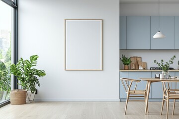 Poster Mockup in Kitchen Interior with White Wall created with Generative AI