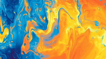 Poster - Mesmerizing blue and orange paint swirls create a vibrant abstract background, perfect for adding energy to digital or print projects