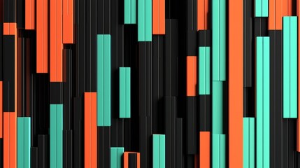 Poster - 3d illustration of an abstract background with black, orange and turquoise cubes moving up and down at different speeds