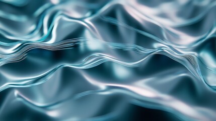 Wall Mural - 3d rendering of a flowing metallic liquid forming wavy shapes, an abstract background ideal for websites and presentations