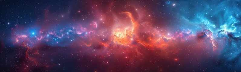 Wall Mural - brightly colored stars in a galaxy like background, banner, copy space