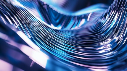 Poster - Shiny metallic lines are forming a wavy tunnel with blue and purple reflections. This modern 3d illustration is perfect for any design project