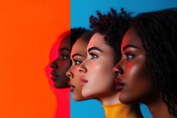 Aufkleber - Diverse faces aligned side by side highlight differences, emphasizing barriers and the beauty of unique identities. Generative AI
