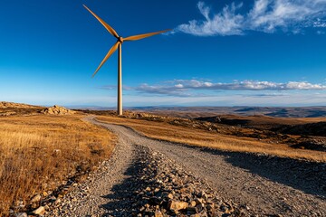 Fototapete - Clean energy efficiency is depicted in a minimalist design that focuses on the optimized performance of a wind turbine in a vast open field