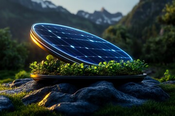 Canvas Print - Clean energy innovation is depicted in a futuristic illustration of a cutting-edge solar panel with advanced energy storage capabilities