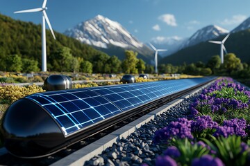 Canvas Print - Clean energy optimization is showcased in a futuristic illustration of a cutting-edge energy storage system integrated with solar and wind technologies