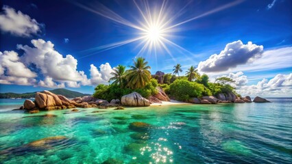 Beautiful seascapes of Seychelles islands with sun and turquoise waters, Seychelles, islands, seascape, tropical