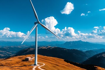 Fototapete - Clean energy performance optimization is depicted in a minimalist design focusing on the streamlined operation of a wind turbine