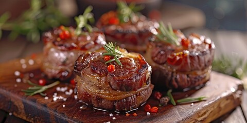 Wall Mural - Bacon wrapped pork medallions with fresh raw tenderloin