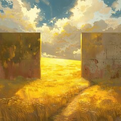 Wall Mural - picturesque golden wall in an old field in the style