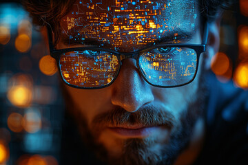 Poster - A programmer coding an elaborate algorithm to solve a complex problem, demonstrating technical problem-solving skills. Concept of computer science and creativity.