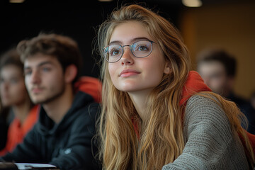 Poster - A group of students participating in a competitive quiz bowl, showcasing quick thinking and knowledge. Concept of academic challenge and intellectual competition.