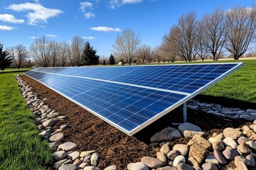 Poster - Cost-effective clean energy is showcased in a realistic photo of a community solar project, emphasizing affordable renewable energy for all
