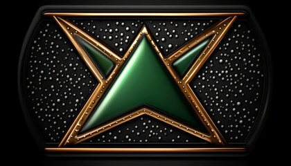 Poster - Green Star Emblem with Golden Frame and Black Background