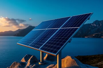 Fototapete - Eco-friendly clean energy is depicted in a minimalist design focusing on a sleek solar panel array against a neutral background, emphasizing carbon neutrality