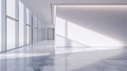 Wall Mural - 3d rendering of a corridor with white walls and marble floor