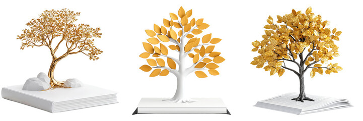 Golden Bonsai Tree Sculpture Isolated on Transparent Background