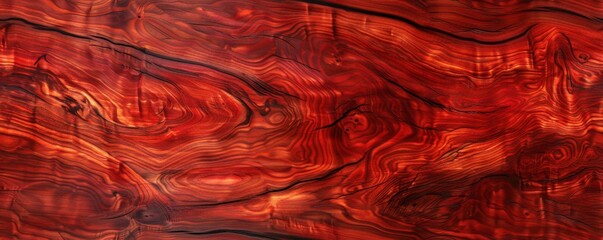 Canvas Print - Polished padauk wood with bright red tones and fine grain, ideal for luxury furniture accents, luxury wood texture, vivid refinement