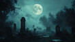 © Tanakrit - A graveyard with a large moon in the sky