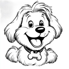 A delightful and simple dog illustration perfect for toddlers to color, featuring a cheerful puppy with a big smile and a playful personality, ideal for creative activities