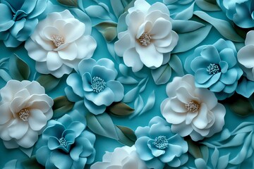 Poster - Mint color floral patterns with soft and subtle details, depicted in an artwork where floral patterns in mint and pastel tones are delicately detailed, adding a touch of nature and elegance