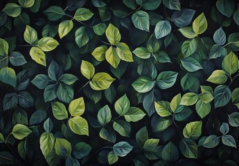 Wall Mural - Green Leaves Pattern Painting Artwork Nature Background