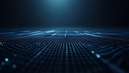 Poster - Abstract Blue Digital Grid Background with Bokeh Lights