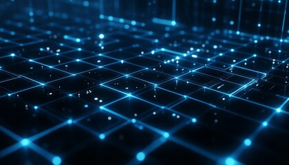 Poster - Abstract Blue Neon Grid Technology Background