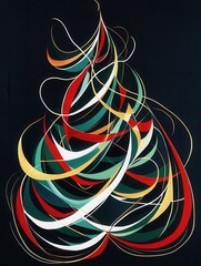Poster - Colorful intertwined lines form the silhouette of a Christmas tree, capturing the festive spirit of the holiday season. Generative AI