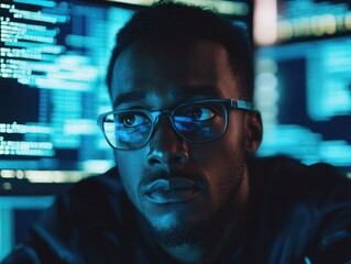 cyber-focused programmer in a modern tech hub