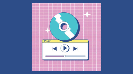 Retro-style media player interface with a colorful CD, representing digital music playback and nostalgia.

