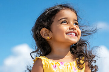 Wall Mural - Indian girl smile playing sunlight during summer vacation, mental health