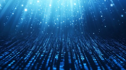 Poster - Abstract Blue Digital Binary Code Background with Light Rays and Bokeh