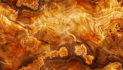 Poster - Polished teak burl with rich, golden tones and smooth grain, perfect for luxury yacht interiors, luxury wood texture, nautical luxury