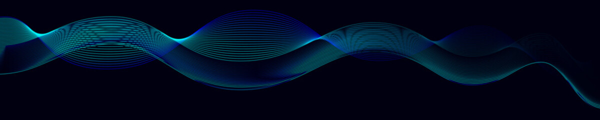 Poster - blue lines glowing geometric lines on dark background for long horizontal banner design
