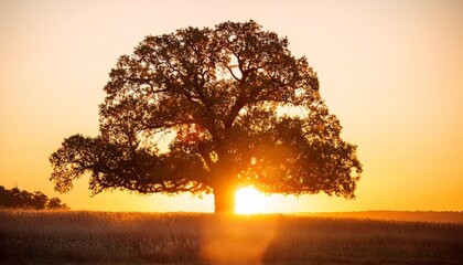 Wall Mural - a majestic oak tree ablaze with ethereal golden light