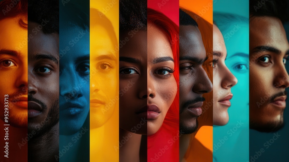 Faces With Color Diverse faces showcase individuality and separation through vibrant ...