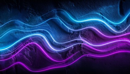 dark grunge stone texture and purple blue glowing neon waves abstract background generative ai