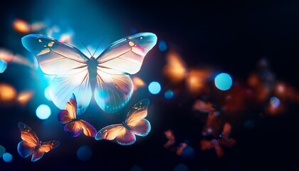 Wall Mural - beautiful glowing butterflies on a dark background