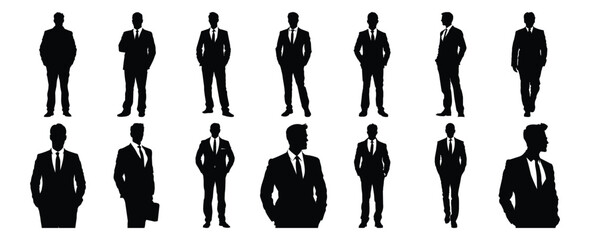 businessman silhouettes set, man pack of vector silhouette design, isolated background