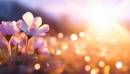 Wall Mural - soft focus blossoming pansy flower against sunlight with bokeh glitter glow