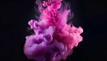 Wall Mural - tranquil pink ink clouds on dark canvas pink and purple ink mixing in water slow motion black background abstract motion backdrops art effects