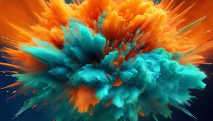 Wall Mural - explosion in blue and orange a digital abstract fractal image with a color explosion design in orange blue and green