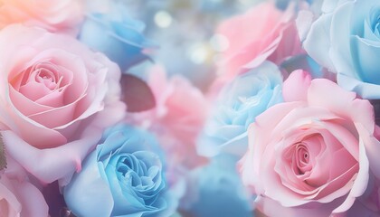 Wall Mural - dreamy soft vintage fantasy with ethereal pink and blue rose flowers perfect for a spring nature wallpaper background