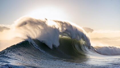 Wall Mural - a massive wave with intense force crashes into the surface of the ocean exhibiting its power and energy isolated