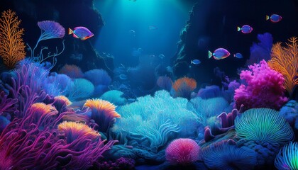 Canvas Print - neon glow intricate underwater scene with sharp focus and highly detailed digital painting