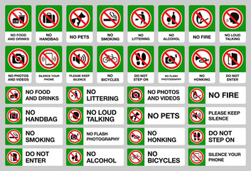 prohibition public signs set vector