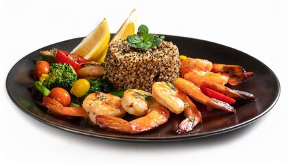 Wall Mural - a beautifully arranged plate of grilled shrimp with a side of quinoa and vegetables