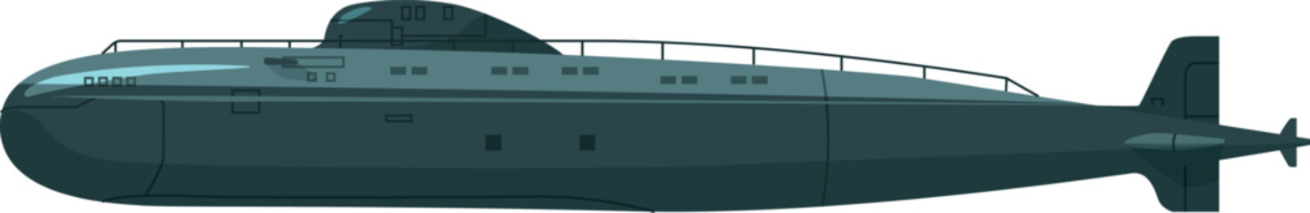 Sticker - Submarine side view. Navy military underwater ship